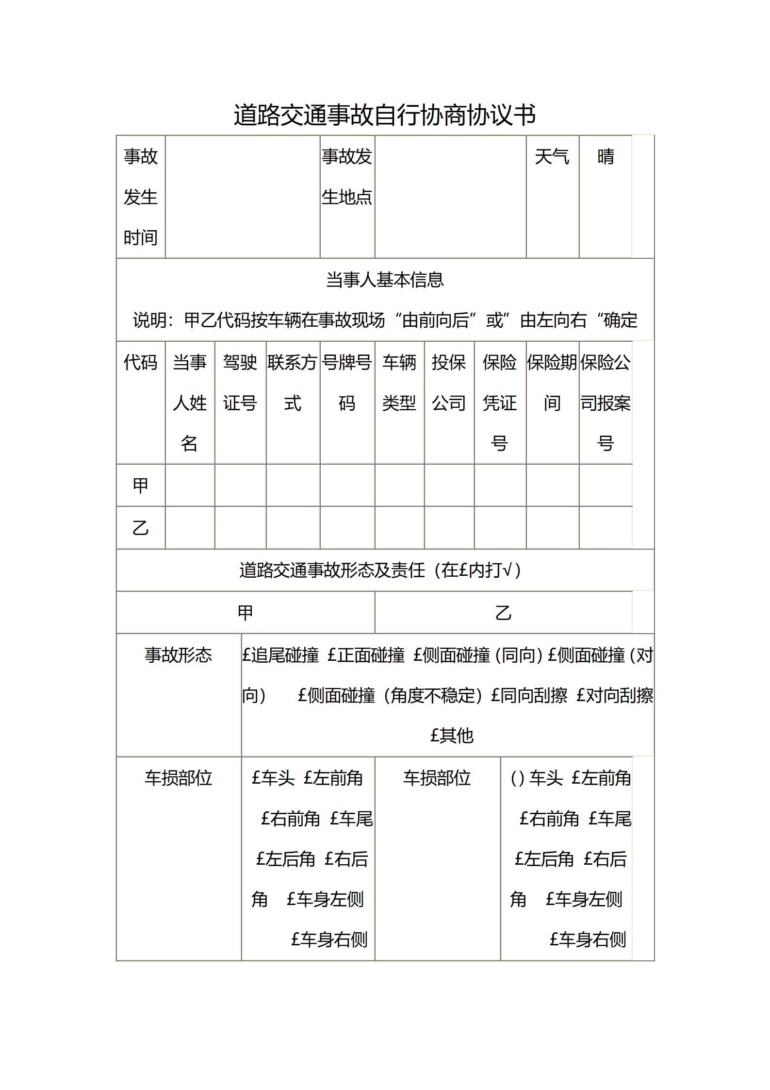 道路交通事故自行协商协议书